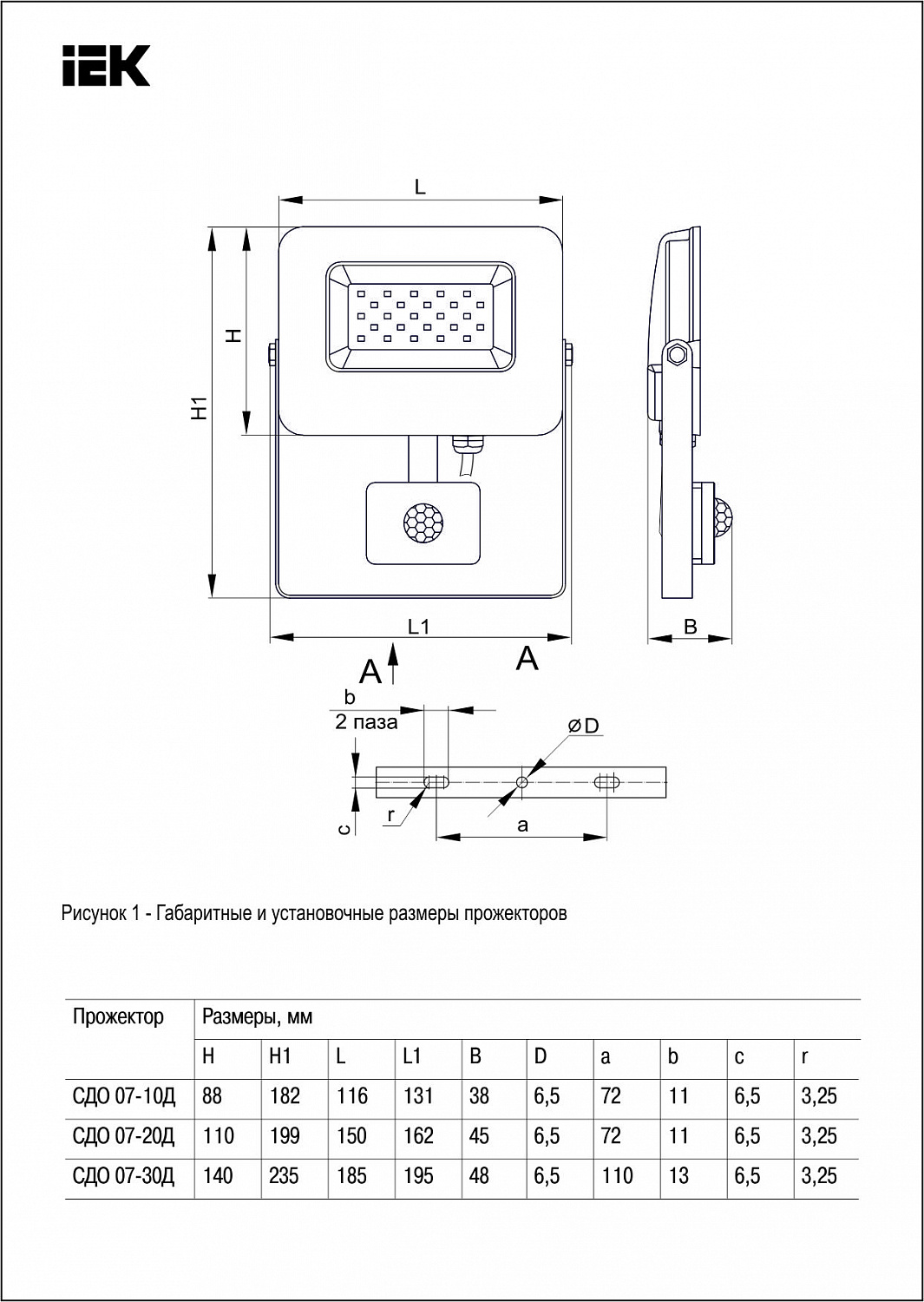 Прожектор светодиодный СДО 07-10Д с датчиком движения IP54 серый IEK