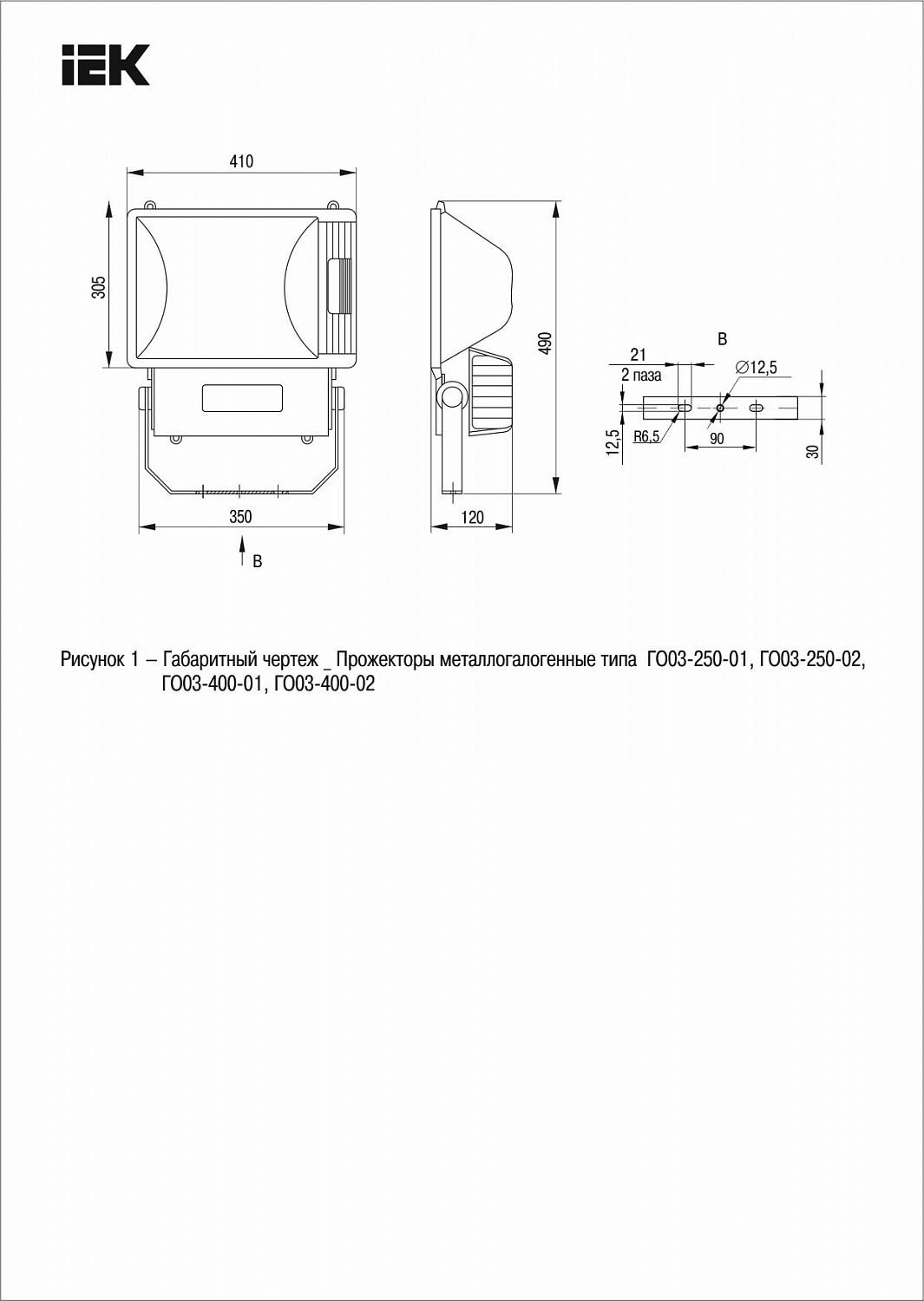 Прожектор металлогалогенный ГО03-250-01 симметричный 250Вт E40 IP65 серый IEK